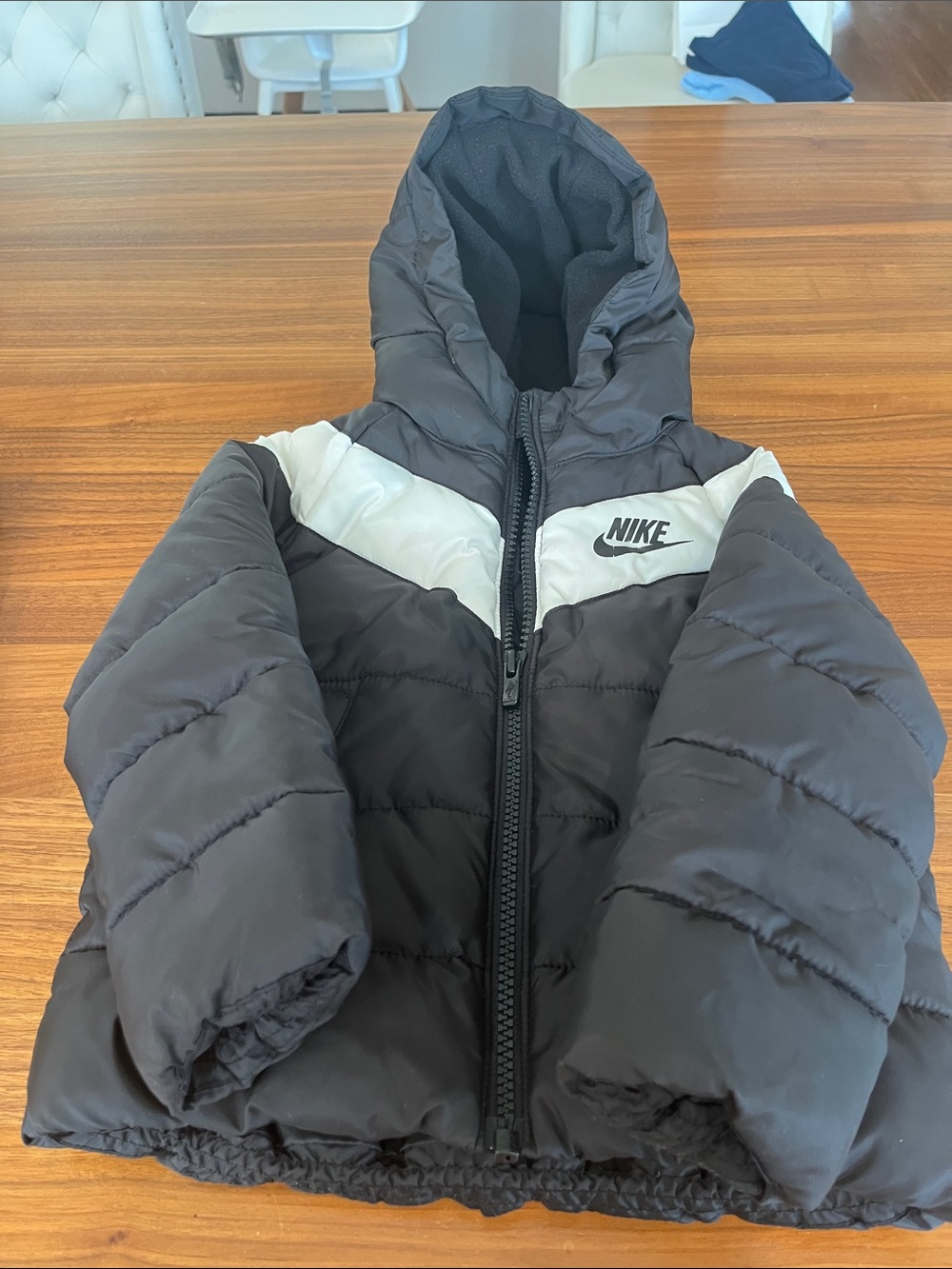 Nike Kids Black Puffer Jacket with White Chevron